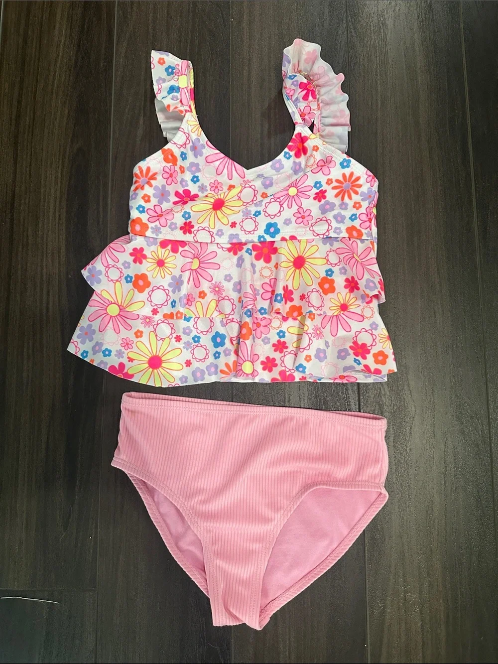 Wonder Nation Pink Floral Tankini Swimsuit - size 7/8